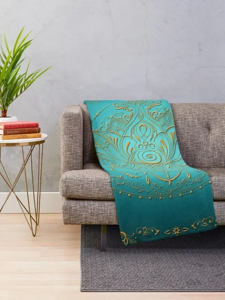 Lotus Goddess in Teal Throw Blanket Luxury Brand christmas gifts Vintage Blankets