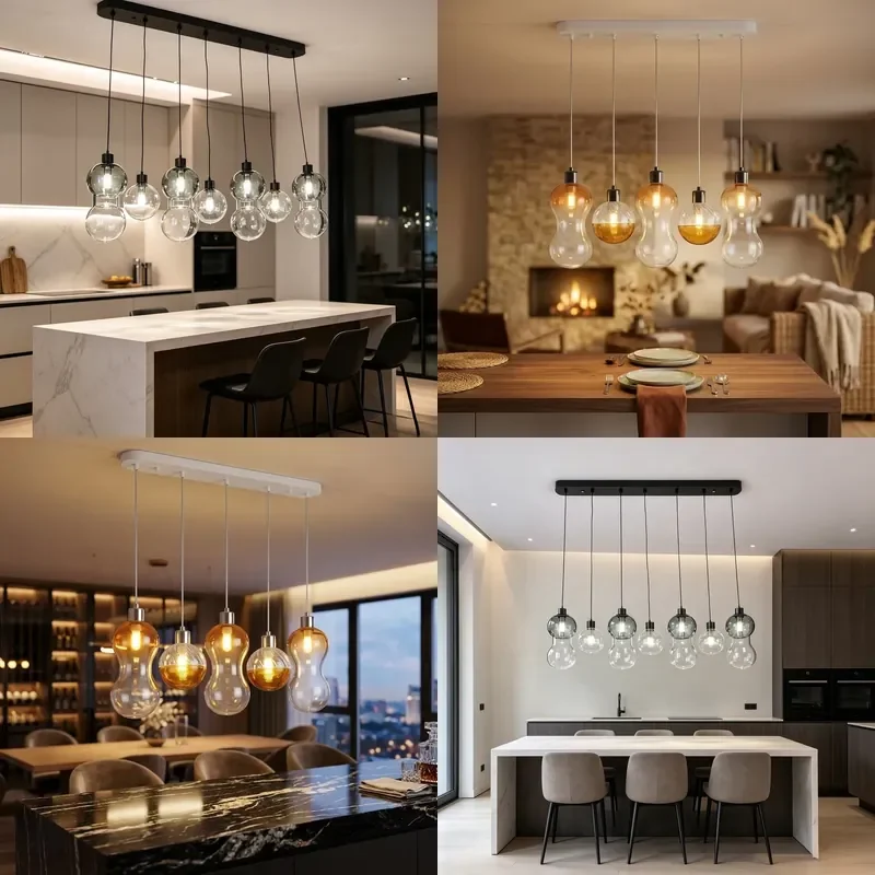 for JACKSUN Glass Chandelier G9 Unique Shape Bulb Fixture for Dining Room Island Living Room 67cm Long Pendant Light