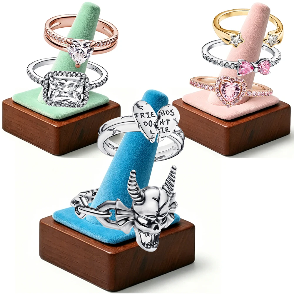 

2026 New 925 Silver Shining Devil's Heart Meteor Bow Double Opening Exquisite DIY Charm Jewelry Ring Display Tool