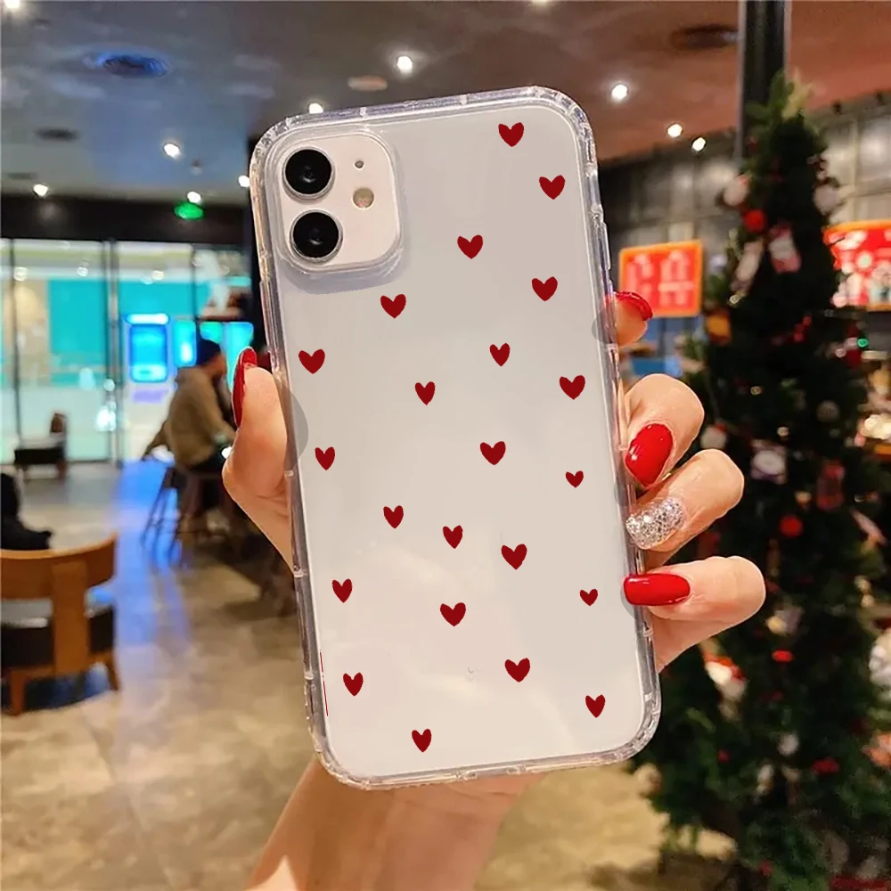 Cute Red Love Heart For iPhone 11 12 13 14 15 16 17 18 Pro Max TPU Soft Shell Airbag Shockproof Premium Phone Cover