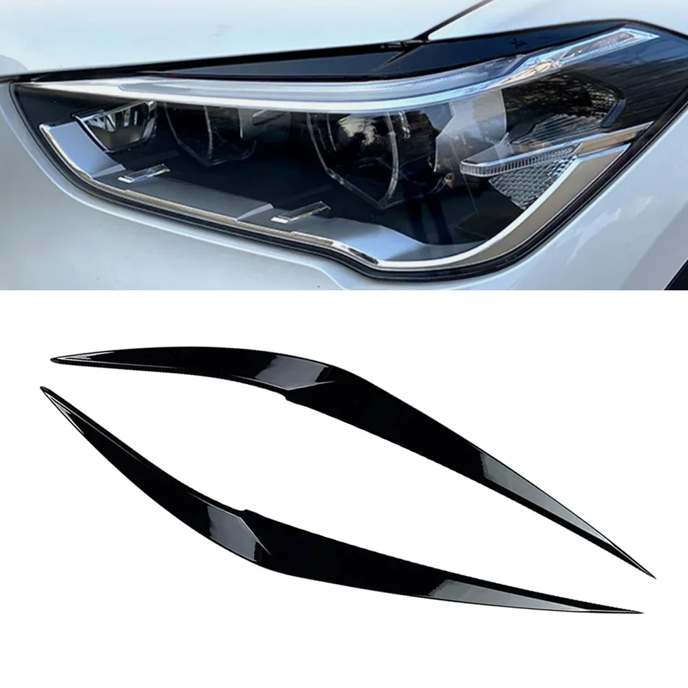 

2Pcs Car Front Headlight Eyebrow Eyelid Cover ABS Glossy Black Stickers for BMW X1 F48 2016 2017 2018 2019 2020