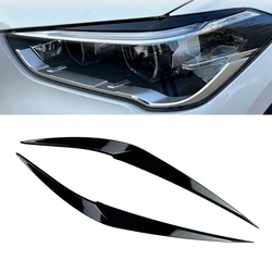 2Pcs Car Front Headlight Eyebrow Eyelid Cover ABS Glossy Black Stickers for BMW X1 F48 2016 2017 2018 2019 2020