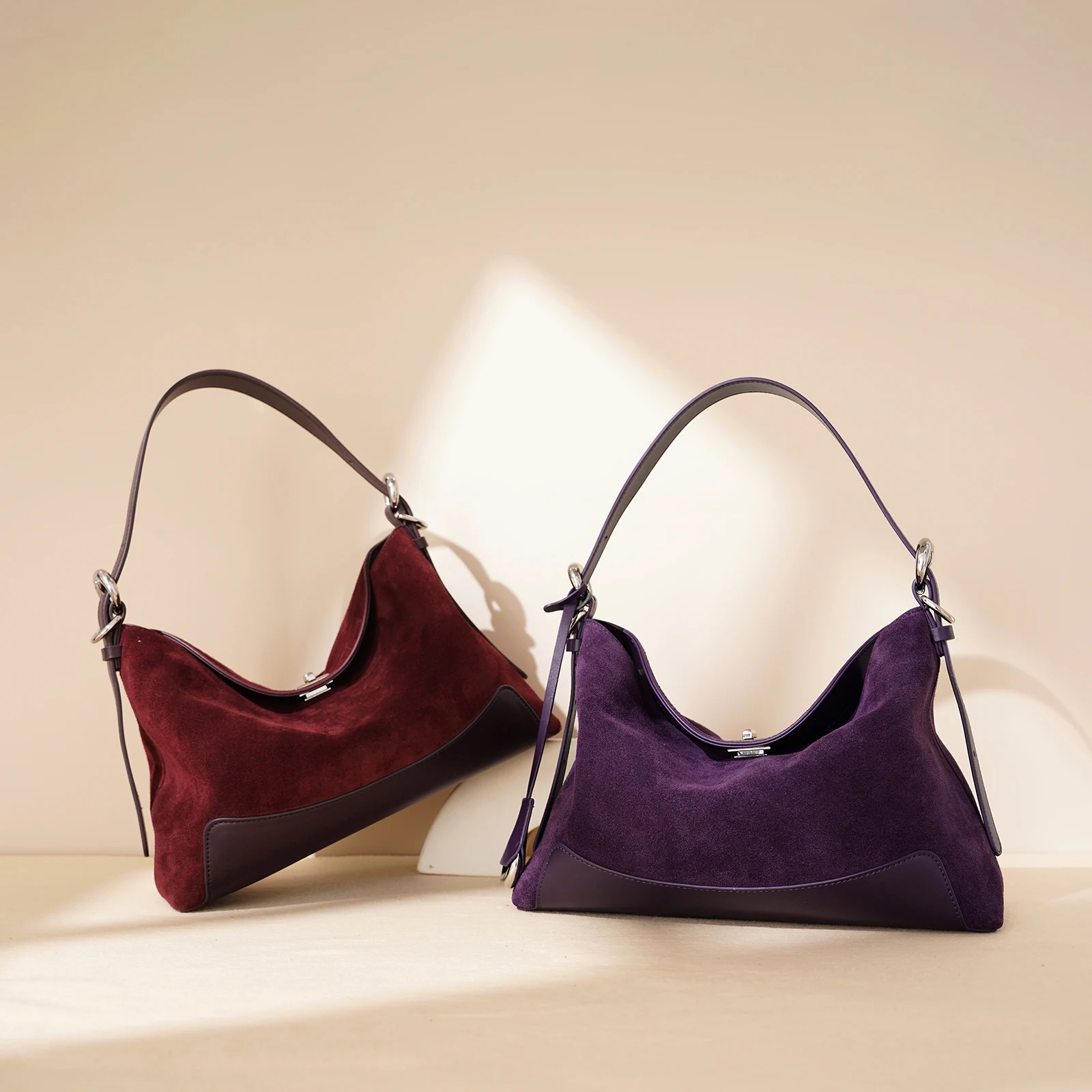 

2026 Professional Factory High Quality Large Tote Real Suede Cow Leather Women Shoulder Bag Winter Classic Female Handbag Purple