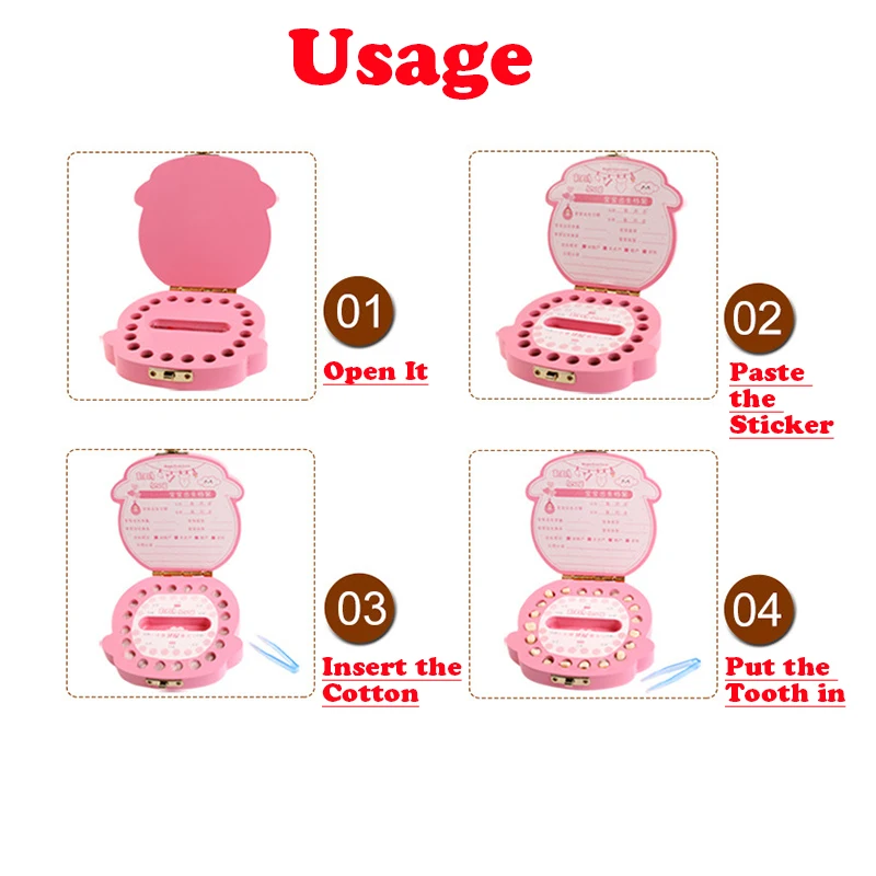 Wooden Color Baby Tooth Boxes Kids Milk Tooth Storage Box English/Spanish/French/Russian/Italian/German/Portuguese Keepsake Boxe