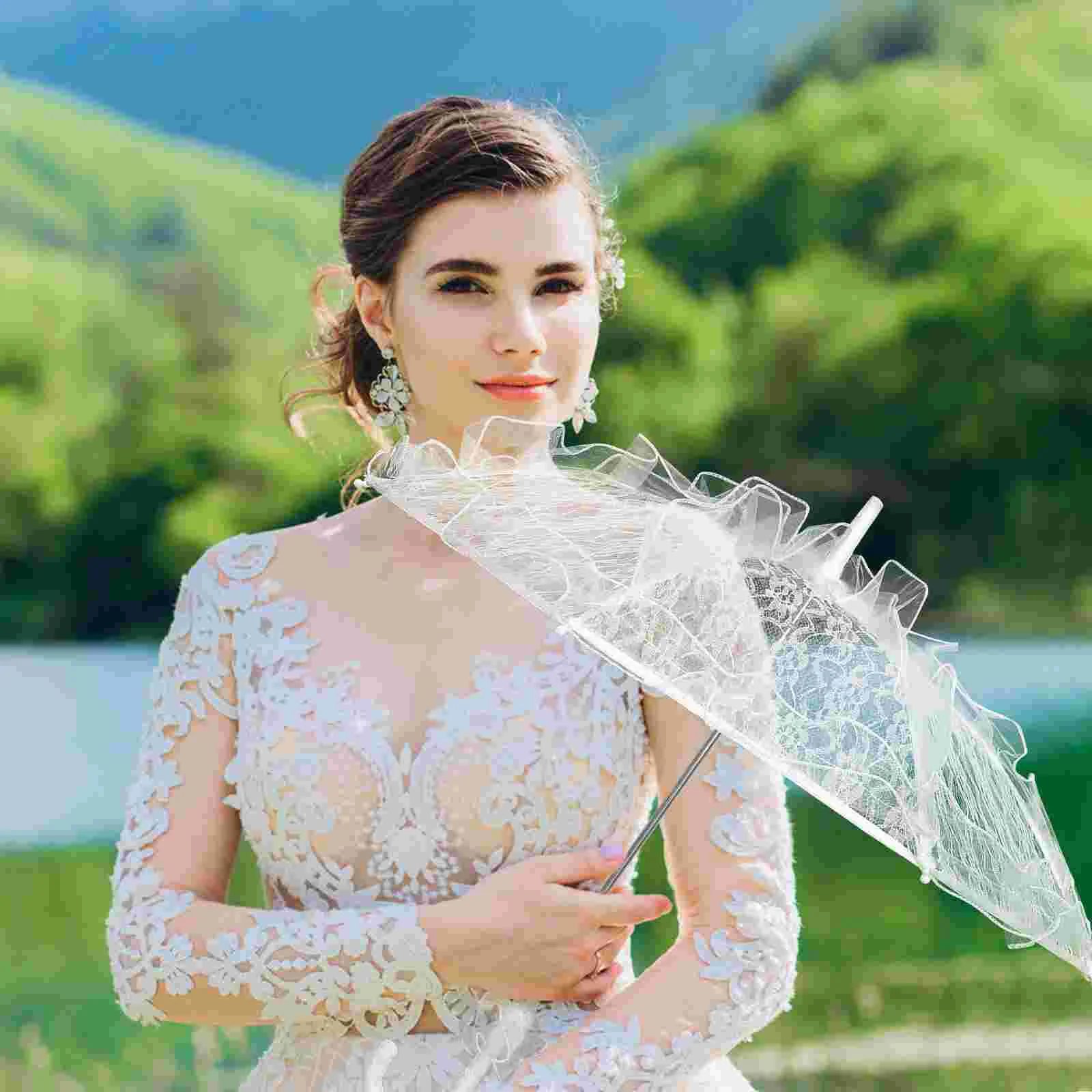 Stylish Western Style Umbrella Lace Fleur Parasol Decoration Wedding Bride Umbrella - Size Small (White)