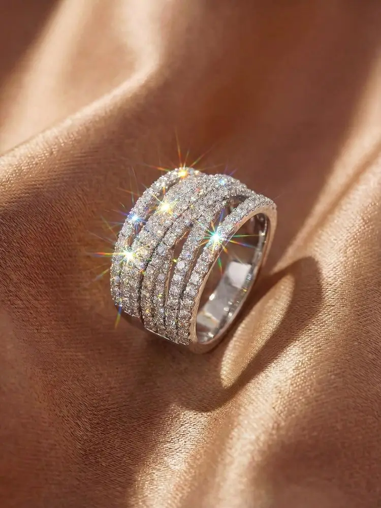 Wunderschöner, zarter, funkelnder Ring aus 925er Sterlingsilber mit vollem Zirkon für Frauen, Verlobung, Hochzeit, luxuriöser, hochwertiger, feiner Schmuck – Detail 5