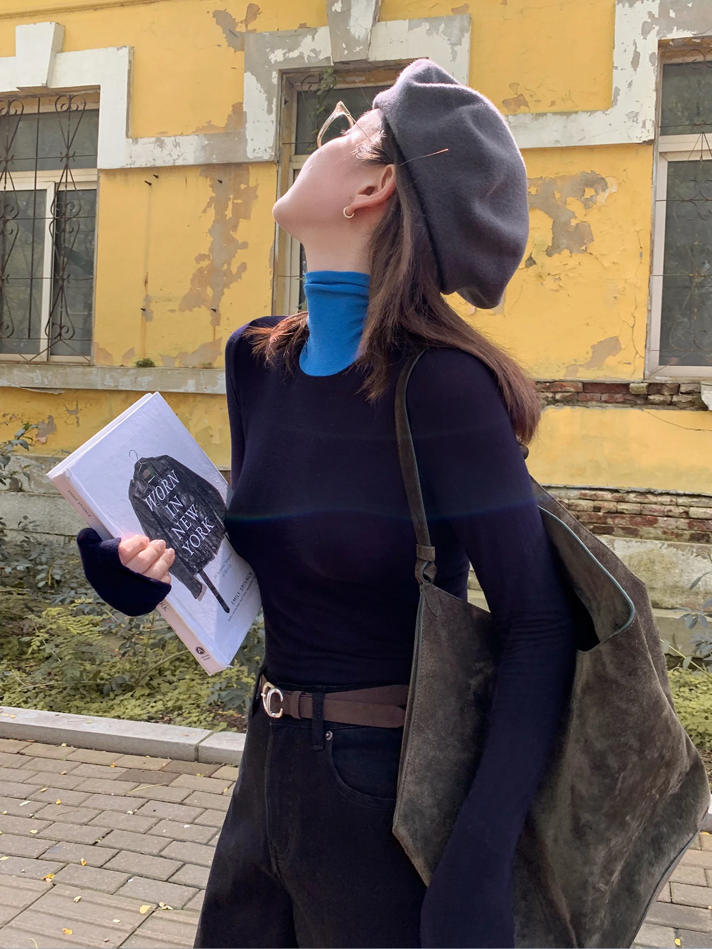 

Liberlin Sisy Women's High Collar Long Sve T-irt Elastic Slim Fit Casual Sle Autumn New Arrival Color Blo Base irt