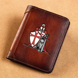 High Quality Genuine Leather Wallet Brave Knights Templar Printing Standard Purse BK095