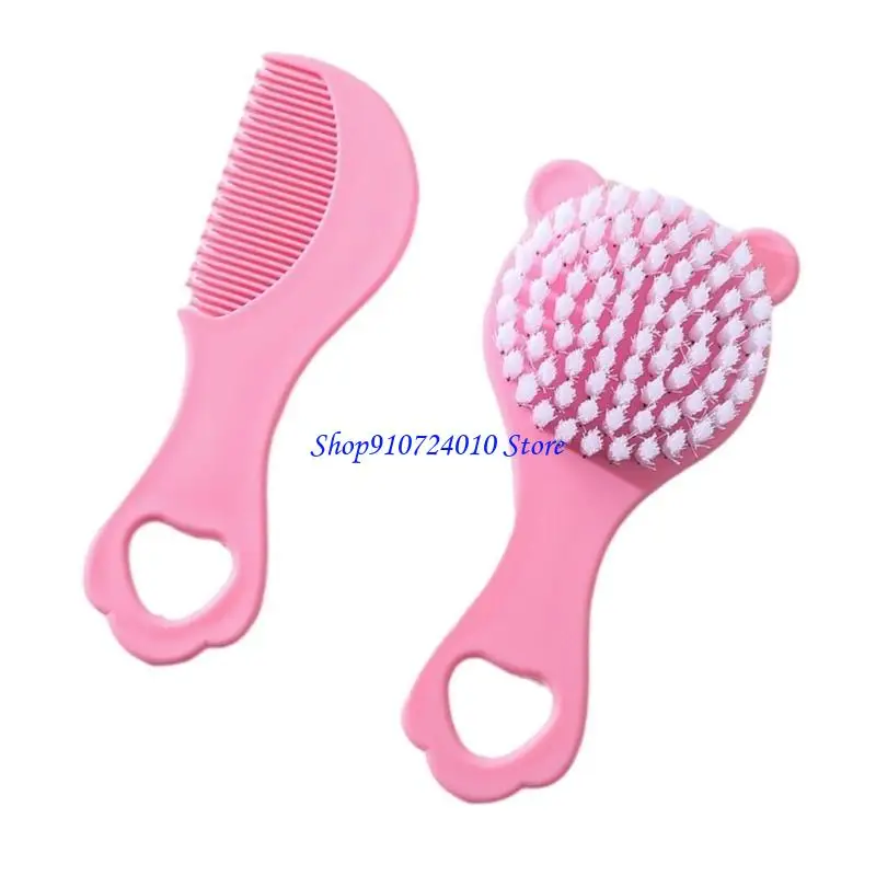 

77HD 2Pcs/set Newborns Hairbrush Collection Soft and Safe Brush & Comb with Bear Cartoon Design for Home And Travel Use