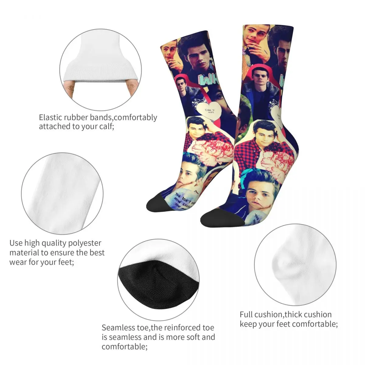 Autumn Winter Harajuku Unisex Dylan O'Brien Photo Collage Socks Teen Wolf Actor Sweat Absorbing Crew Socks