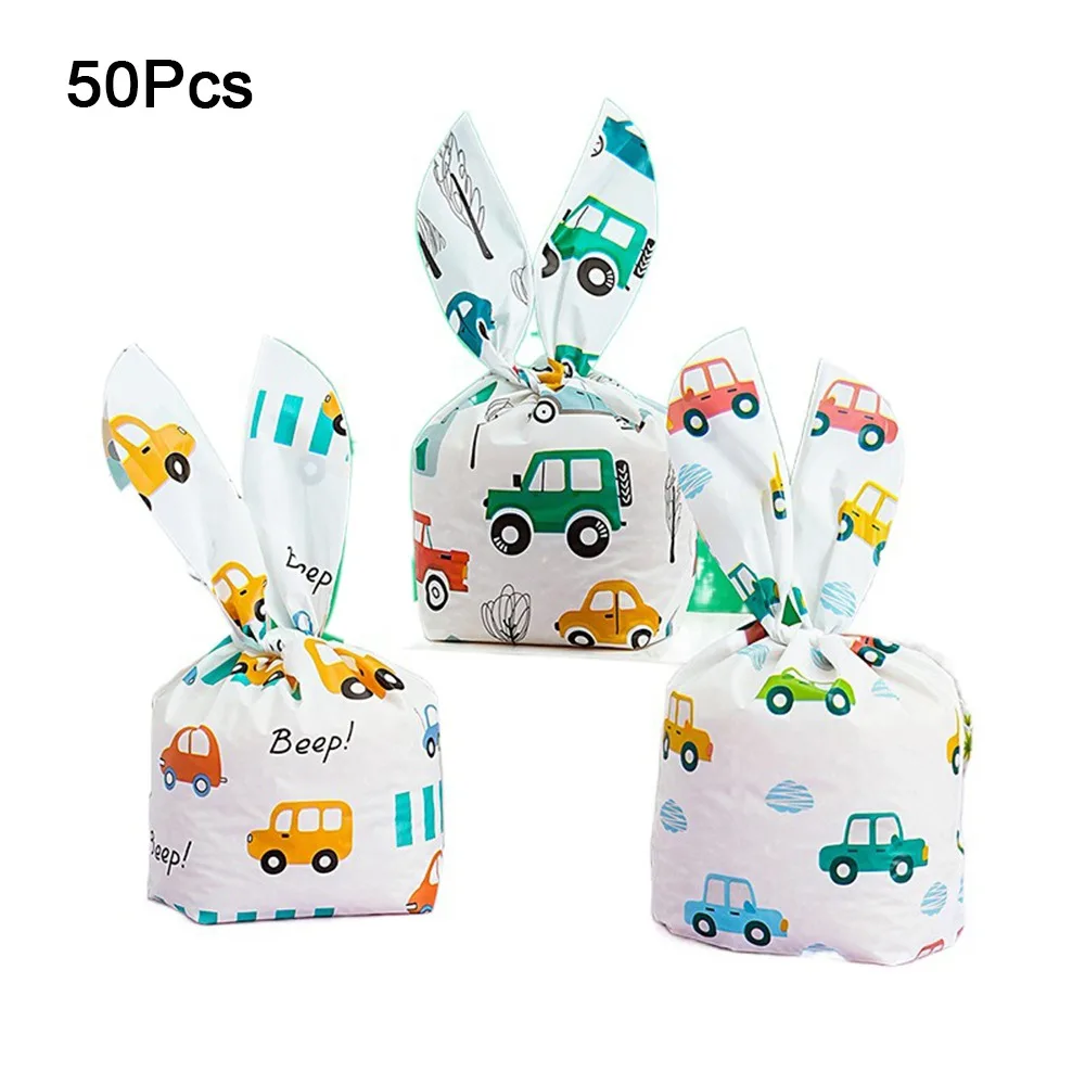 

50Pcs Plastic Rabbit Ear Candy Bags Animal Pattern Multistyle Cookie Packaging Bags Cartoon Cute Rabbit Long Ear Bags