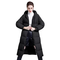 Manteau long à capuche en duvet de canard blanc pour femme, parkas chaudes, vêtements de neige européens, pardessus haut de gamme, mode d'hiver, nouveau, 2023