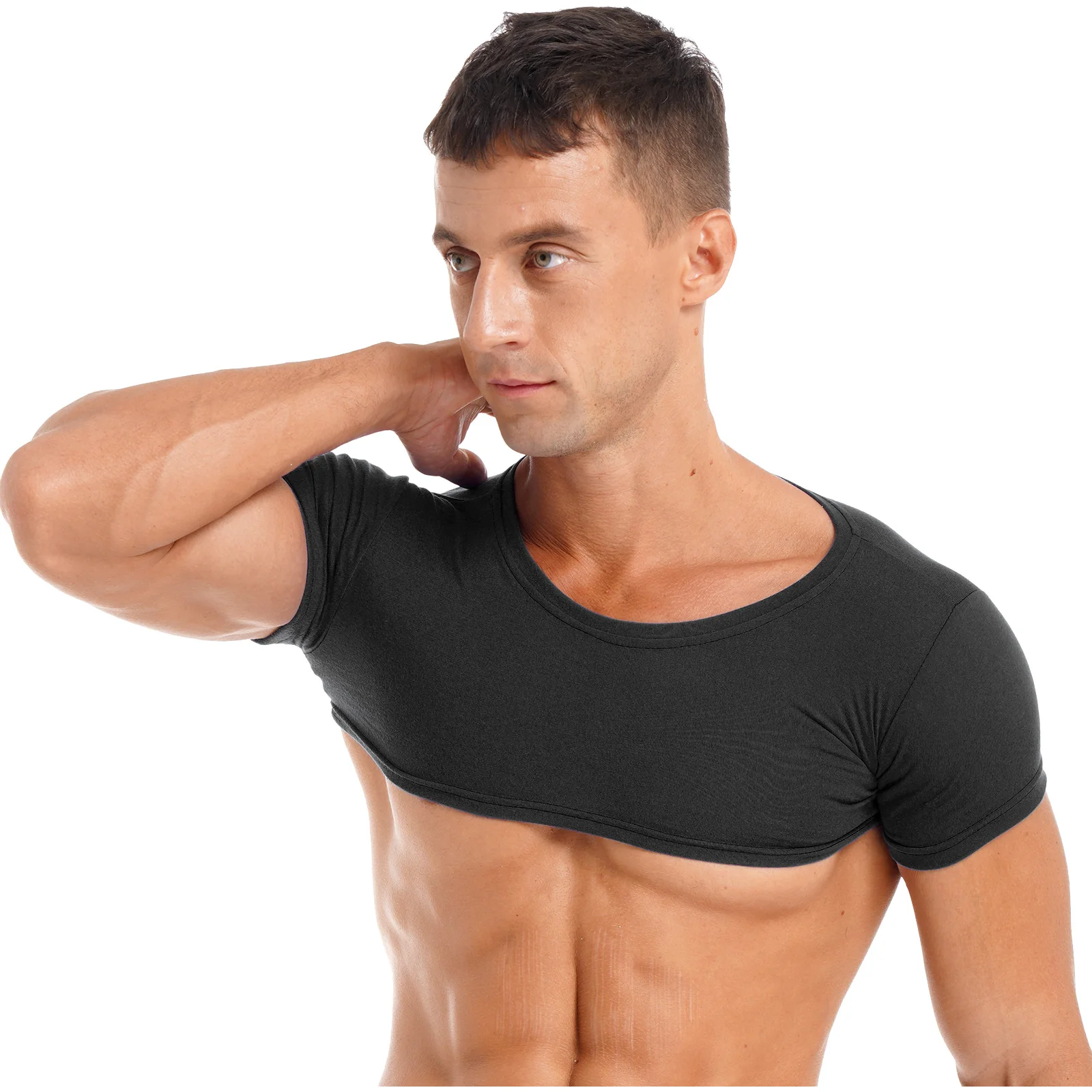 Mens Crop Tops Short Sleeve Tanks Clubwear Party Pole  Dance Round Neck T-Shirt Casual Solid Color Sports Workout Fitness Tops