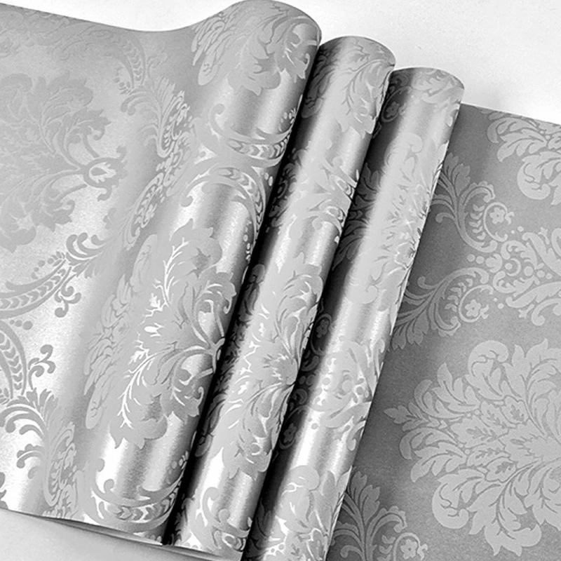 European Damask 3D Floral Wallpaper for Walls Bedroom Living room Decor Embossed Silver Grey Flower Damascus Wall paper