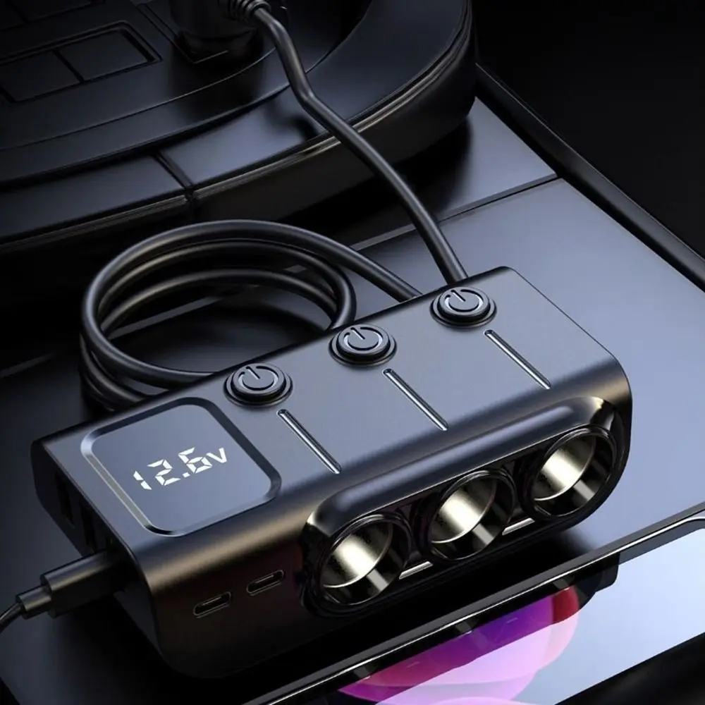 

12V/24V Car Inverter Multi Ports Dual USB Car Socket Splitter Independent Switch 3 Way Socket Car Plug Splitter Phone Charging