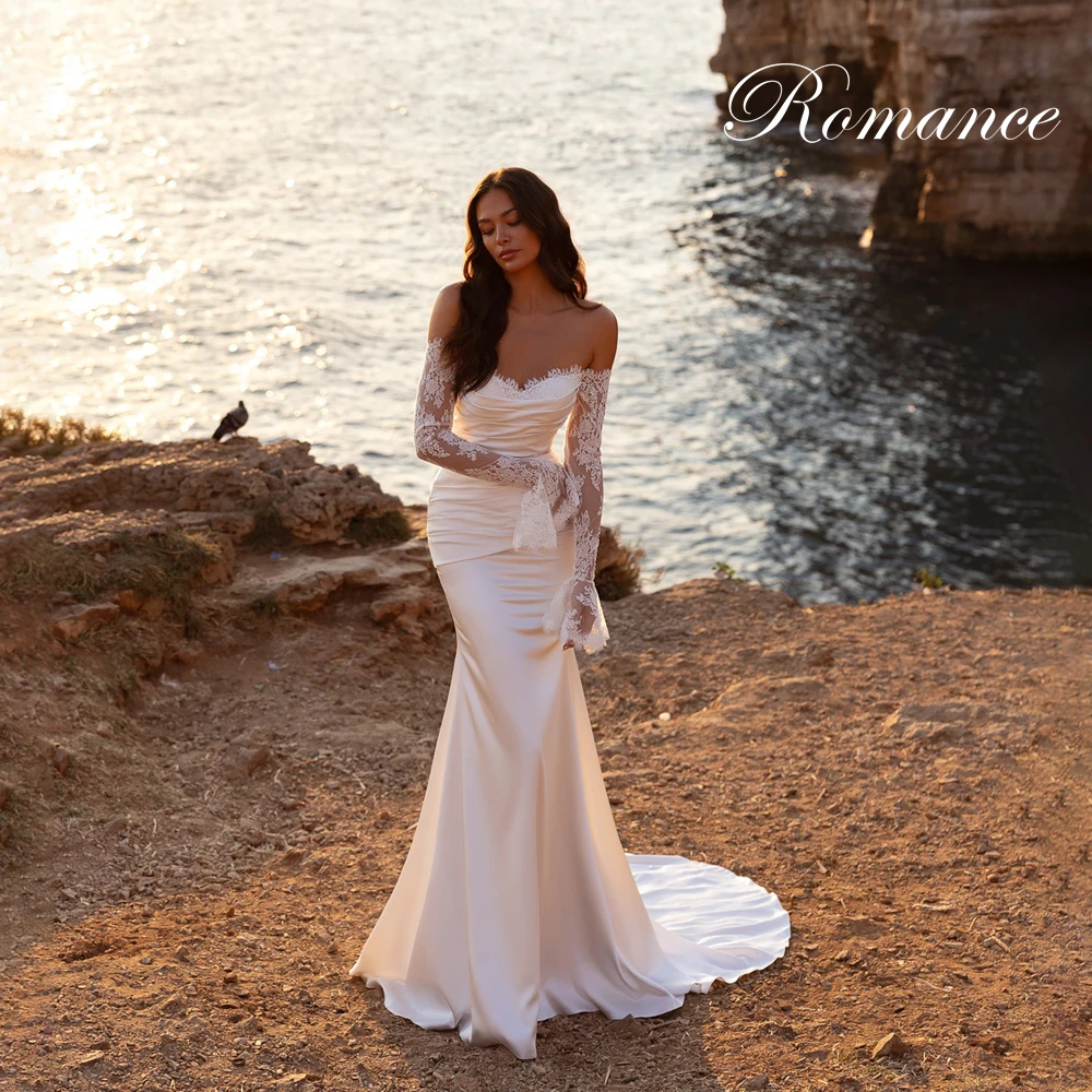 Elegant Long Sleeve Lace Mermaid Wedding Dress Women Off The Shoulder Pleat Open Back Bridal Gown Vestidos De Novia Customized