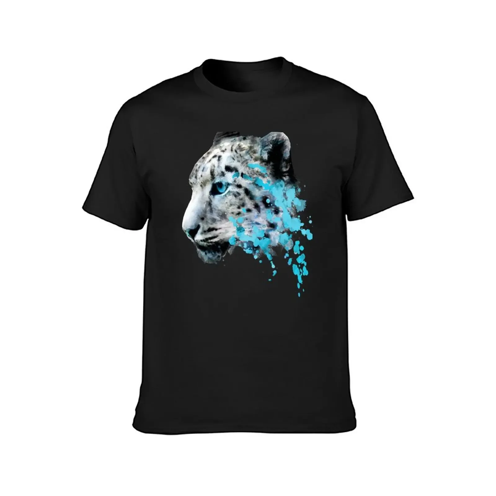 Dramabite Watercolor snow panther leopard artsy watercolour cougar painting T-Shirt korean fashion plain men t shirts