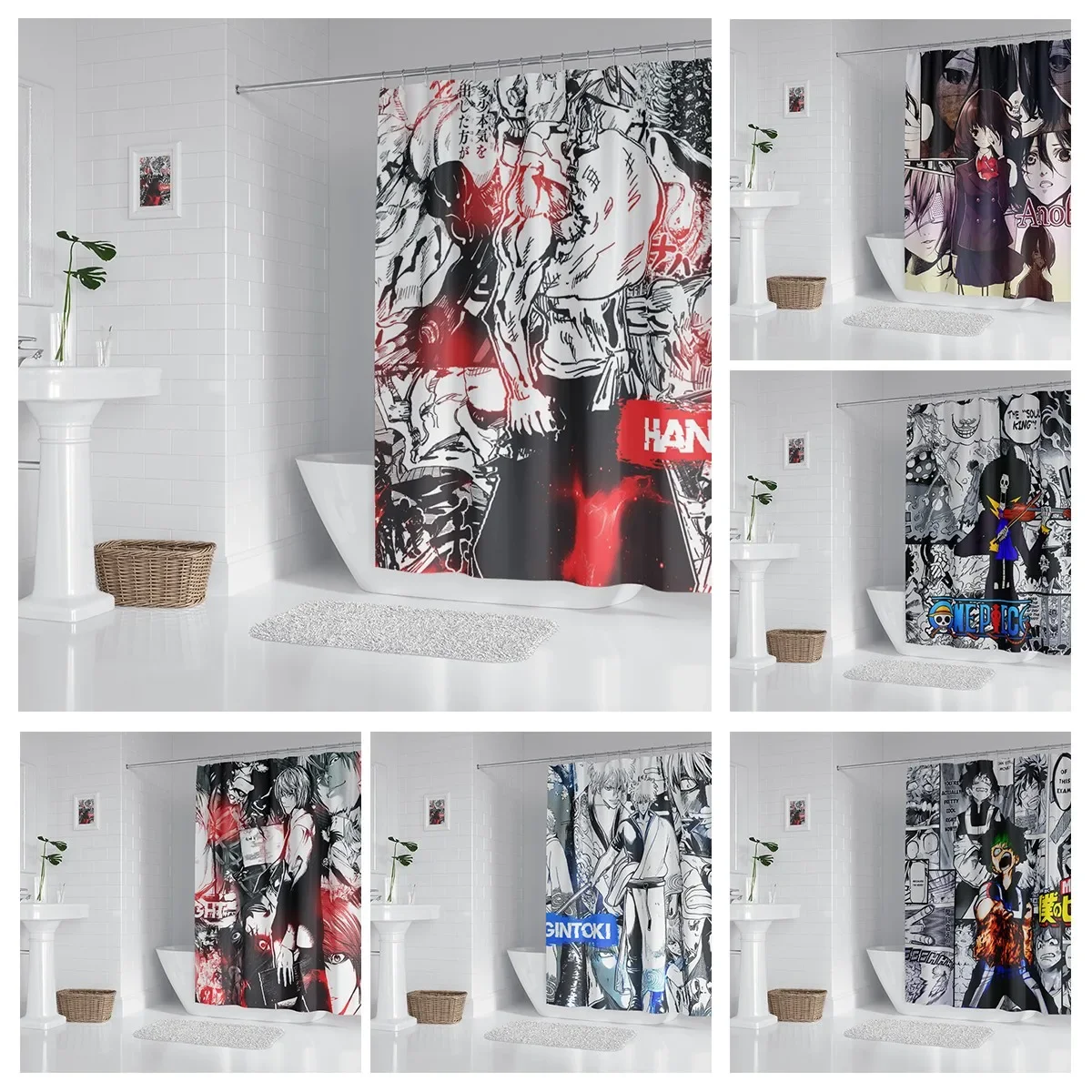 Anime Bathroom Curtain Polyester Fabric Shower Curtain 180 * 180CM With  Hooks Bathroom Accessories