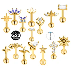 ASTM F136 G23 Titanium Flower Petals Star Heart Butterfly Threadless Piercing Pin Push in Labret Daith Conch Earring 16G 18G 20G