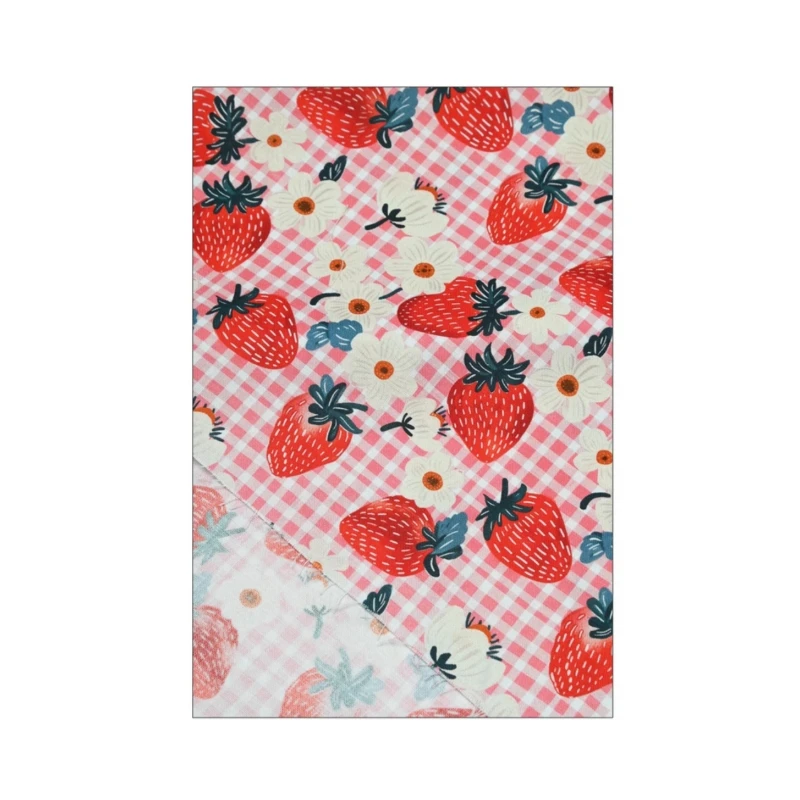 100% Cotton Fabric With Cute Pastoral Wind Plaid Strawberry Print, Handmade DIY Garment Dress Material CR-1965