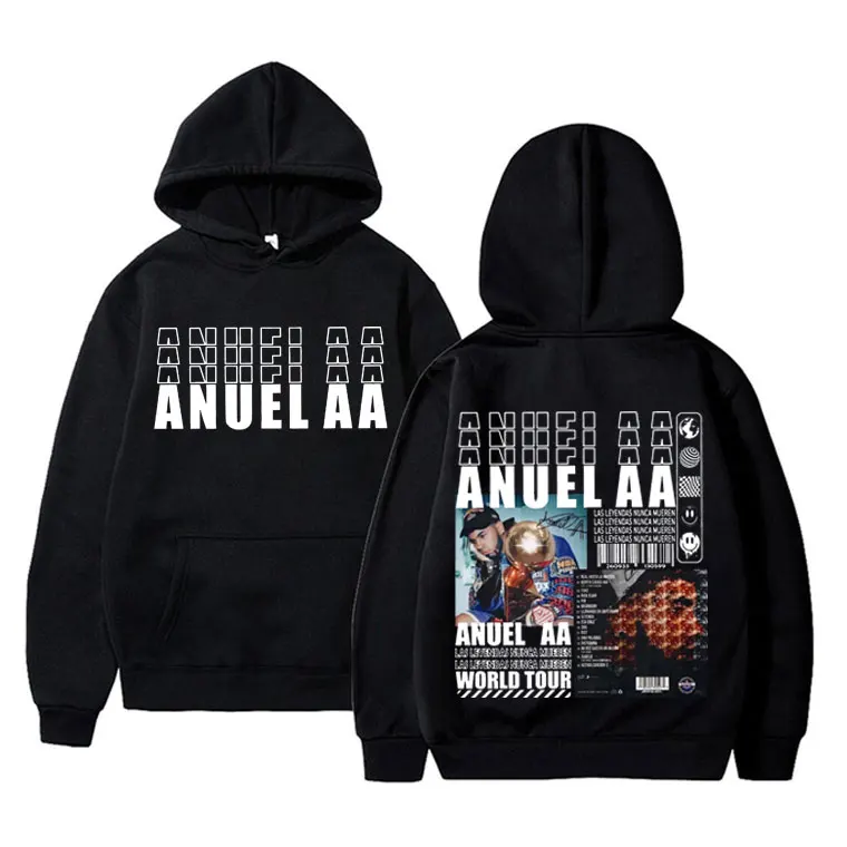 

Rapper Anuel AA Graphic Hoodie Las Leyendas Nunca Mueren World Tour Hoodies Men's Women Hip Hop Vintage Oversized Sweatshirts