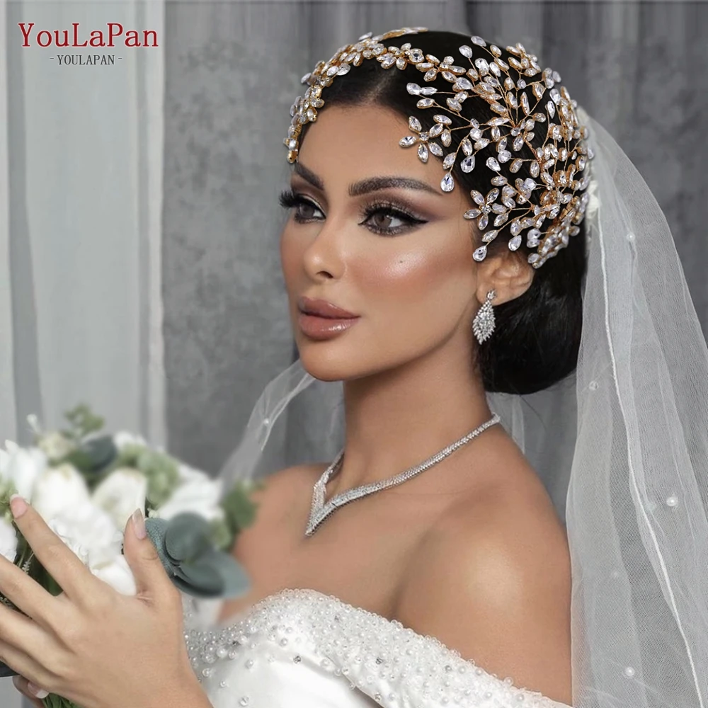 YouLaPan HP414 Golden Wedding Hair Accessories Bridal Headband Banquet Party Tiara and Headdress for Women Bridesmaid Headpiece