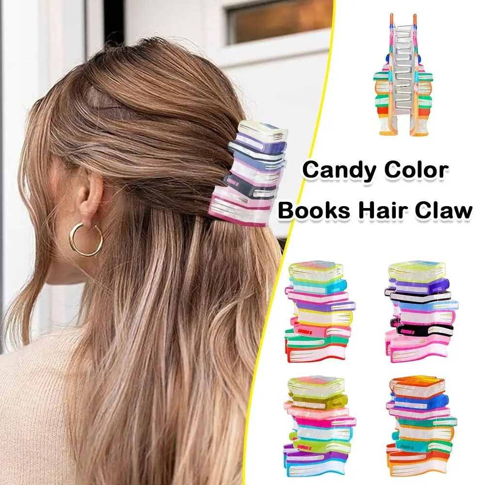 Pinces à cheveux en forme de livre pour filles, nouveaux livres de couleurs acidulées, en acrylique, dents étendues, pince à cheveux en forme de crabe, cadeau pour filles