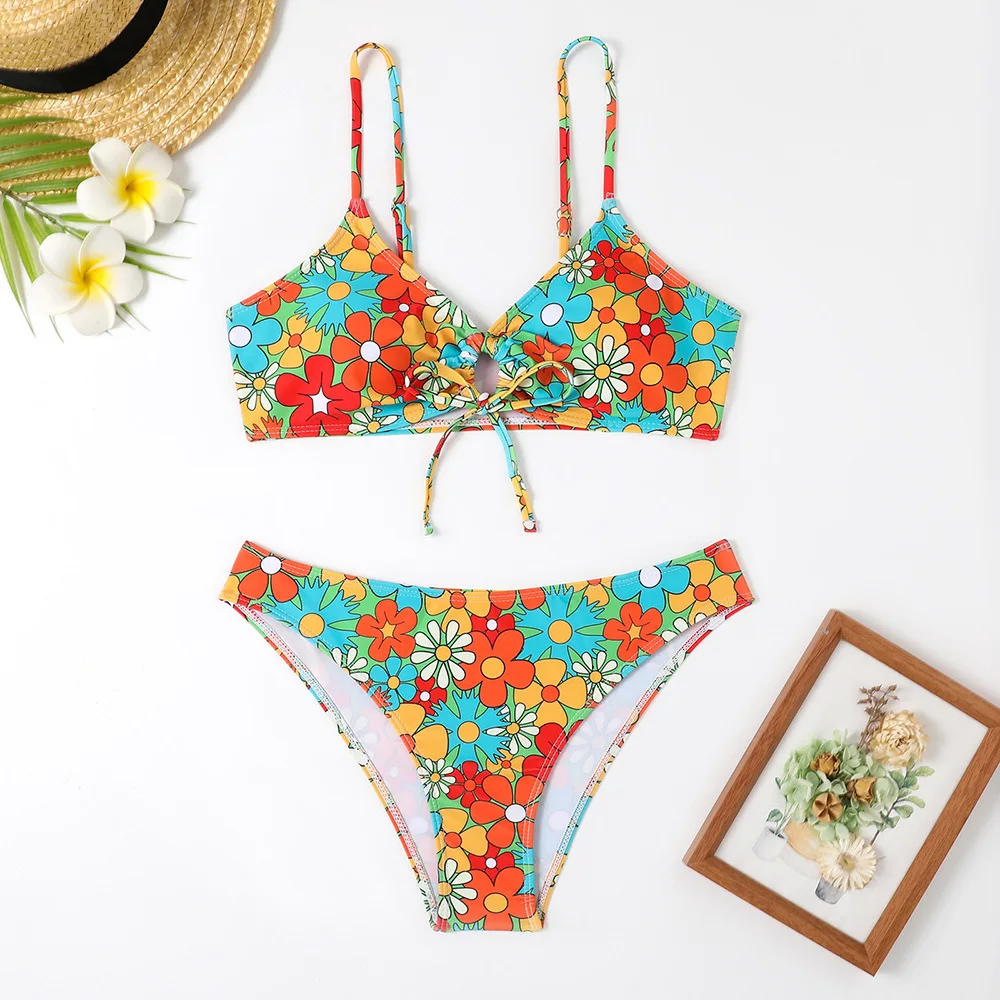 

Women's Spaghetti Strap Floral Print Bikini Bathing Suit 2 Piece Swimsuits
