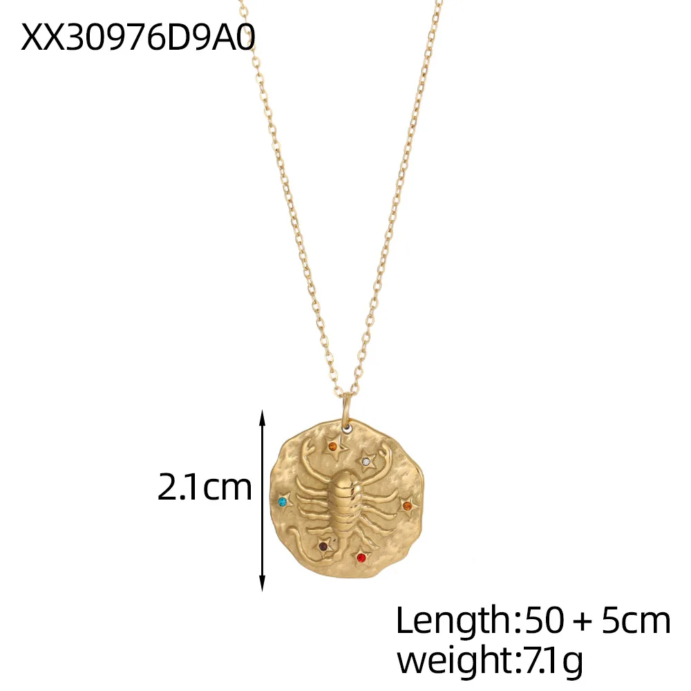 CARLIDANA 12 Zodiac Sign Round Coin Pendant Necklace Jewelry Gold Plated Stainless Steel Embossed Zodiac with Zircon Necklaces