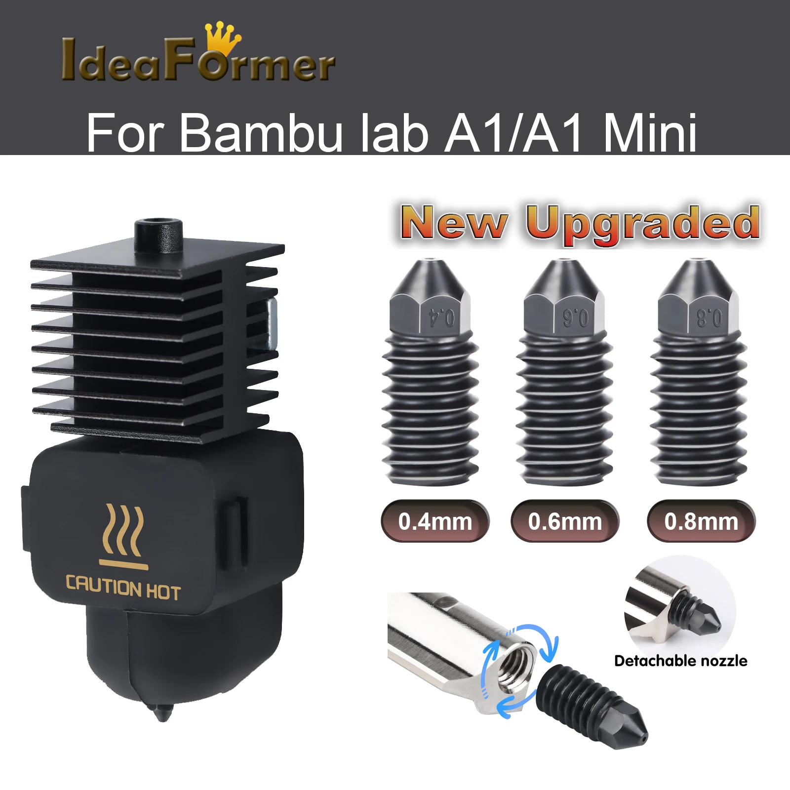 

Hotend для Bambu Lab A1 mini Assembly Hotend Kit 0,4 0,6 0,8 мм Сменное сопло Hot End для 3D-принтера Bamboo Lab A1/A1 mini