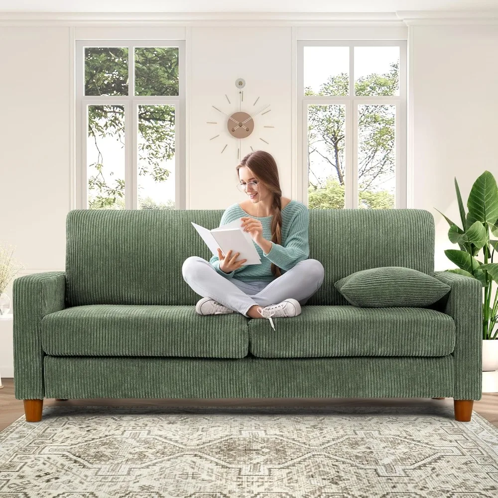 

87in Green Sofa, Couches for Living Room 21in Extra Deep Seats, Comfy Corduroy Sofas for Living Room No Tool Assembly