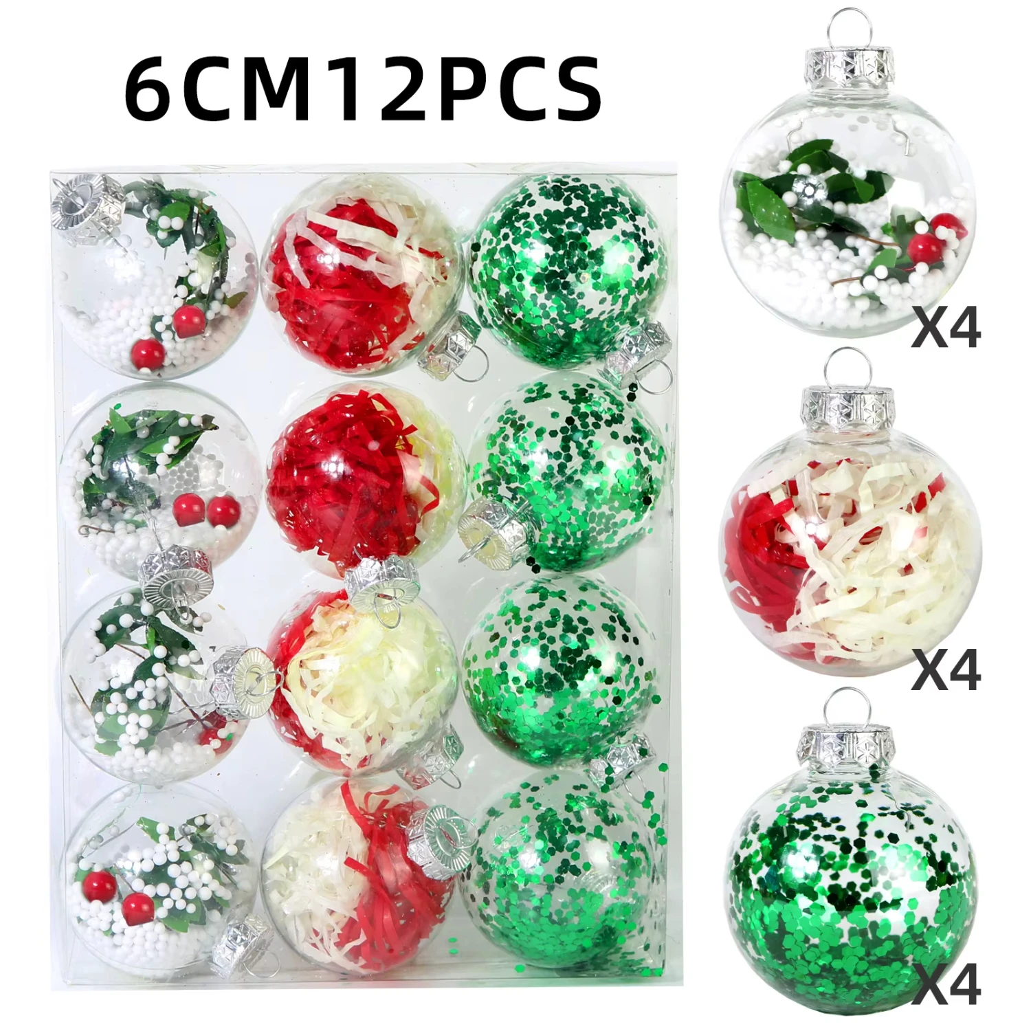 12pcs   hollow Hanging Ball PET transparent Christmas ball Christmas Ornaments For Holiday Decor