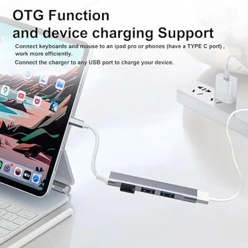 Type C 4 in 1 HUB USB 2.0 Hub 4 Ports Multi Splitter Adapter OTG Dock For PC HUAWEI Xiaomi Macbook iPad HUB 15W Charging