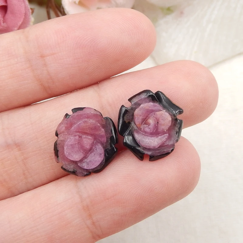 

Natural Gemstone Serpentine Ruby Gems carved flower Earring Bead,Jewelry For Women Earrings Accessories,13x4mm3g