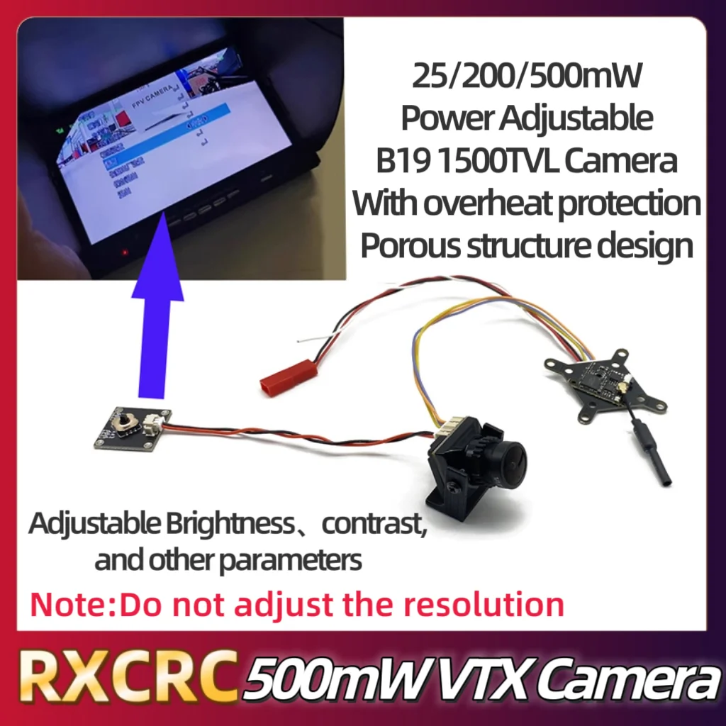 RXCRC FPV 5.8G Modulo 48CH 500mW VTX Trasmettitore Fotocamera B19 1500TVL 130 ° Obiettivo fov da 2,1 mm per droni ad ala fissa FPV RC a lungo raggio.