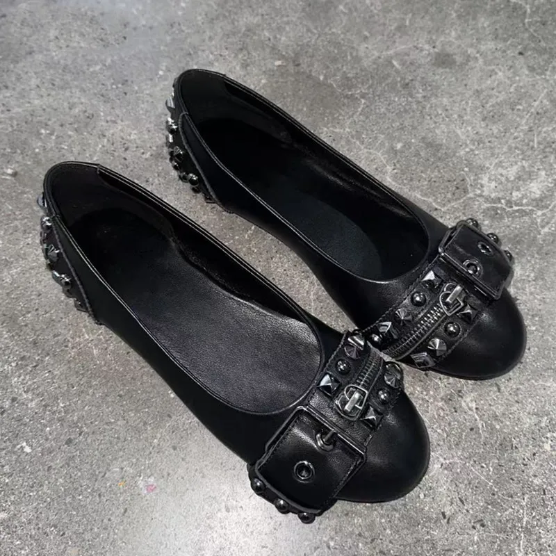 ins-style-fashion-rivet-punk-rock-metal-buckle-women-ballet-flats-spring-summer-casual-leather-gothic-walking-loafers-shoes