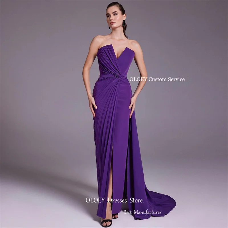 OLOEY-Robe de soirée longue en satin violet raisin, tenue de Rhde standing, sans bretelles, plissée, fendue, dubaï, arabe, blush, rose