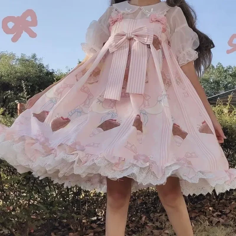 

Japanese Harajuku Cute Clothing Sweet Lolita Cuckoo Dessert Lolita Dress Jsk Sling Dress Women Vintage Pink Dress 2025 Hot Sale