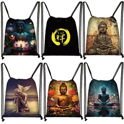 Buddhism God Print Backpack Women Men Shakyamuni Buddha Drawstring Bags Religious Zen Outdoor Storage Bag Shoes Holder Bookbags