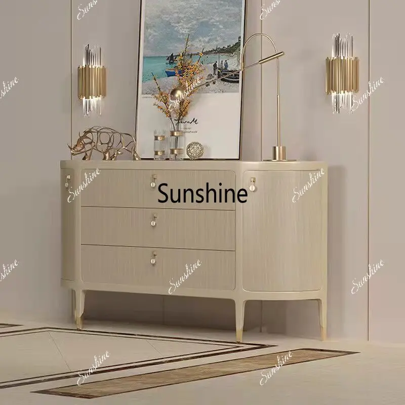 American light luxury solid wood bed tail three bucket cabinet modern simple decoration entrance storage