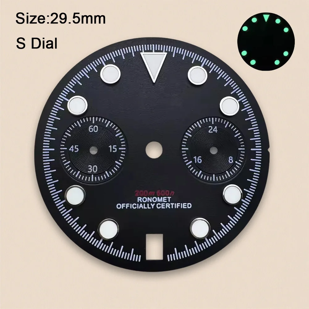 29.5mm S Logo Panda Dial Fit VK63/VK64 Quartz Movement Green Luminous Matte High Quality Dial Watch Modification Accessories