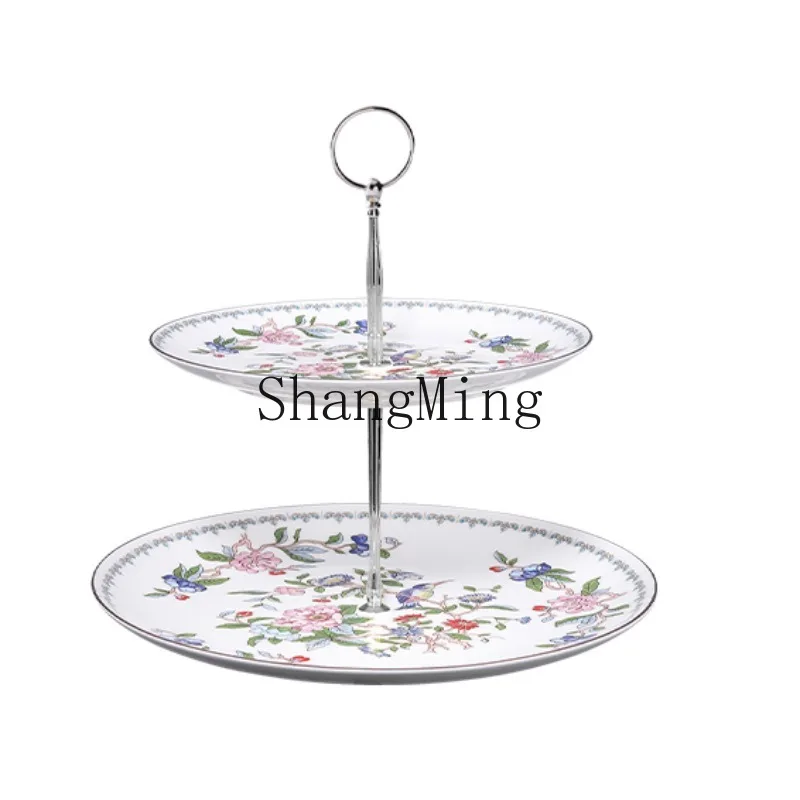 CL estilo retro moderno hogar cocina sala de estar mesa de postre doble hueso china plato de fruta dim sum pastel snack rack