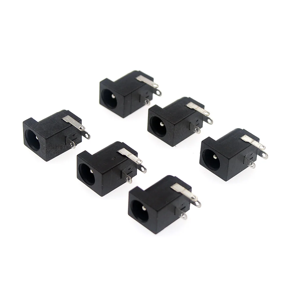 10 Pcs DC Power Jack Socket DC-005 Hitam Connector DC005 5.5*2.1mm 2.1 socket Putaran jarum