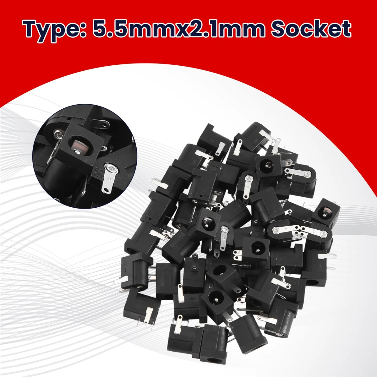 ABLK 45 Pcs DC Power Jack Socket 2.1mm x 5.5mm Barrel-Type PCB Mount DC-005