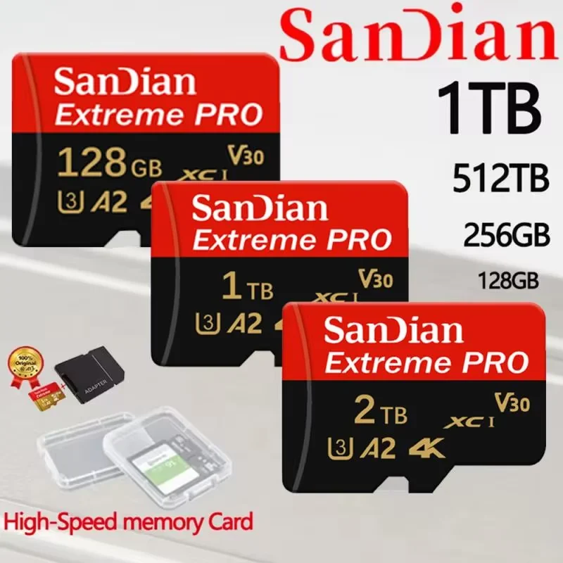 100% 오리지널 1TB 메모리 카드, 100 MB/s A2 카메라 SD 카드, 128GB 256GB 마이크로 TF SD 카드, 클래스 10 512GB 플래시 카드, 휴대폰 및 태블릿용