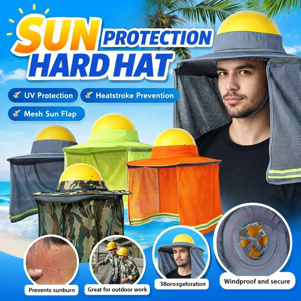 Hard Hat Sun Shade with Mesh Sun Flap UV Protection Safety Helmet Neck Full Brim Visor for Outdoor Construction Work