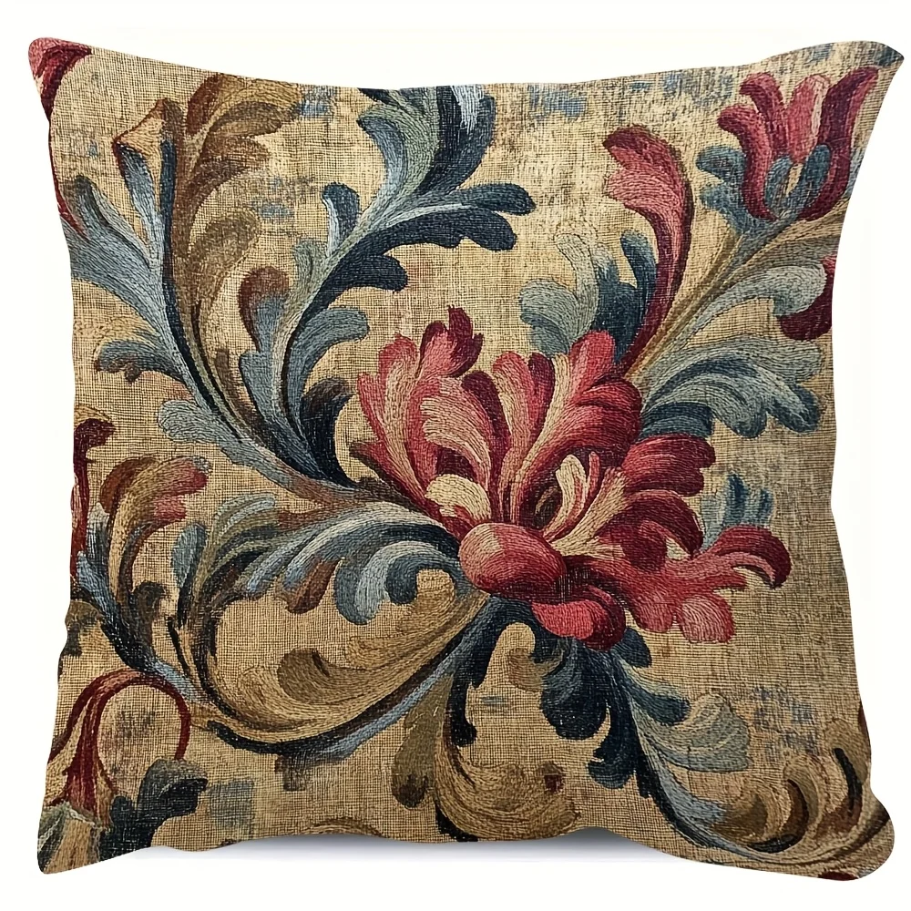 Double Sided Vintage Floral Pillow Cover French Tapestry Print Cushion Case for Sofa Living Room Farmhouse Luxury Home Decor