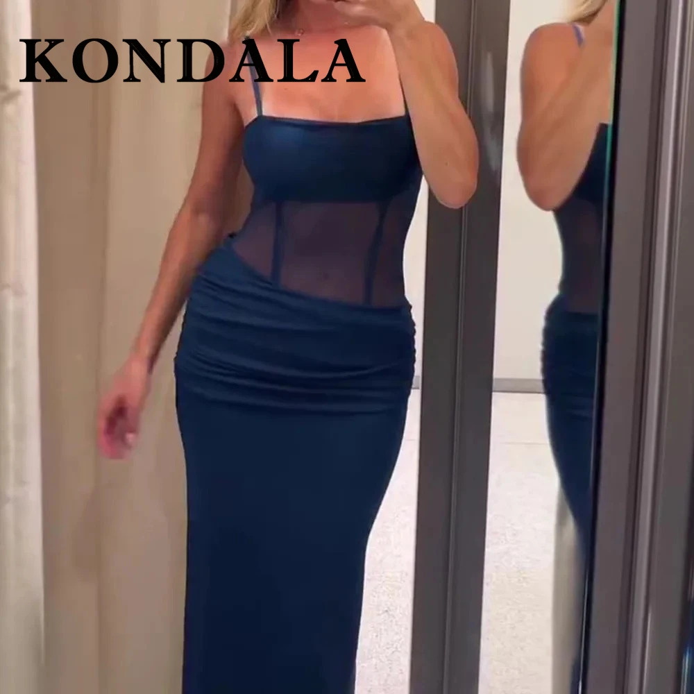 KONDALA Chic verano Sexy elegante vaina plisado vestido de mujer Patchwork Cami vestido largo moda 2025 Vestidos de fiesta nocturna de cumpleaños