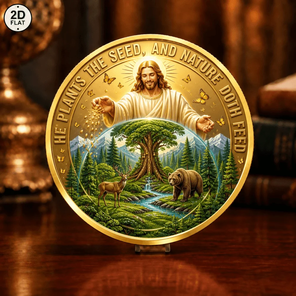 1pc He Plants The Seed Religious Challenge Coin UV Print Tree of Life & Peace Dove Art Commemorative Medal for Faith Believers
