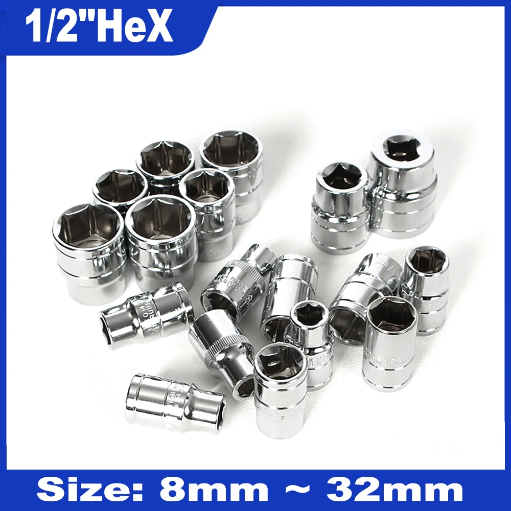 

1PCS Short Socket Bit 1/2" Drive 8-32mm Ratchet Wrench 12 Tooth Socket Set for Car Auto Repair Hand Tool